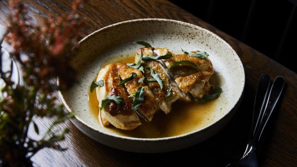 Twice-cooked chicken with tarragon and jus gras at Copycat.