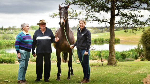 One of the family: The Cleaner's breeders Sandra and Owen Atkins with his half-sister Nip of Scotch and Rhiannon Craw of Armidale Stud at Carrick, northern Tasmania.
