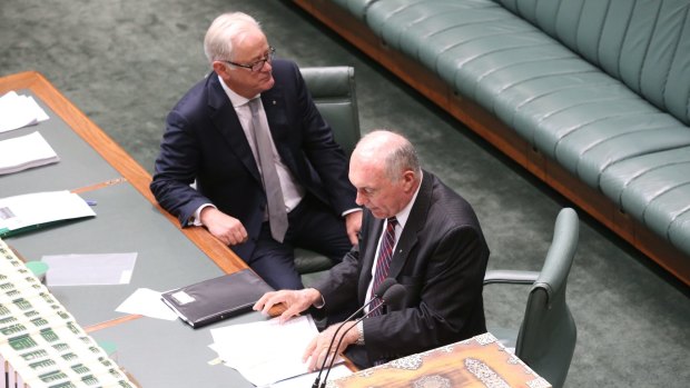 Leaving: Trade Minister Andrew Robb and Deputy Prime Minister Warren Truss at Parliament House on Thursday.