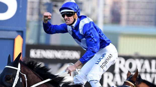 Legend builds: Hugh Bowman enjoys a remarkable victory on Winx in the Chelmsford Stakes.