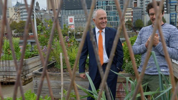 Malcolm Turnbull at a rooftop garden in Melbourne after speaking at the Smart Cities Summit.