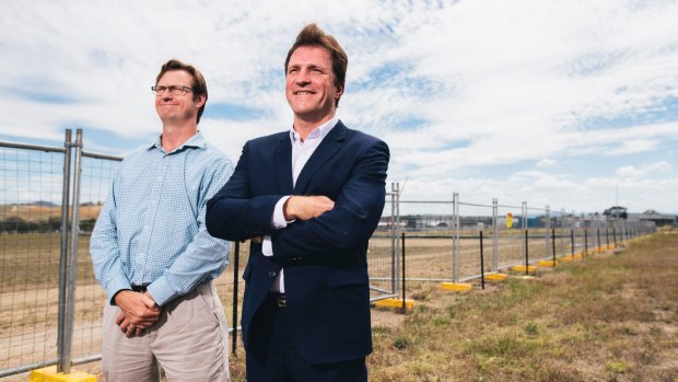 Foy Group technical director Bevan Dooley and managing director Stuart Clark at the site of the proposed pastics-to-fuel factory in Hume.