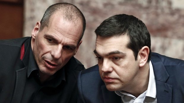Greek Finance Minister Yanis Varoufakis and Prime Minister Alexis Tsipras. Mr Varoufakis said it would be "catastrophic" if Greece left the euro. 