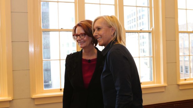 Julia Gillard with Martina Navratilova at the launch of the ANZ Women's Initiative. 
