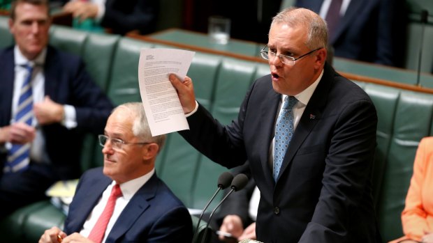 Prime Minister Malcolm Turnbull and Treasurer Scott Morrison during question time on Tuesday.