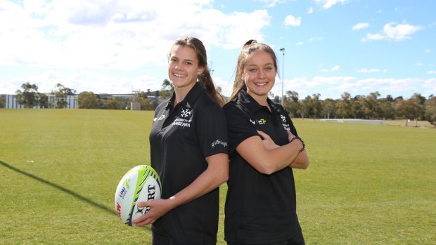 University of Canberra sevens players Darcy Read and Sarah Carter.