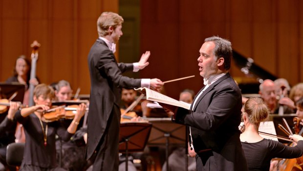 Conductor Leonard Weiss and baritone Jeremy Tatchell during the concert at Llewellyn Hall.  
