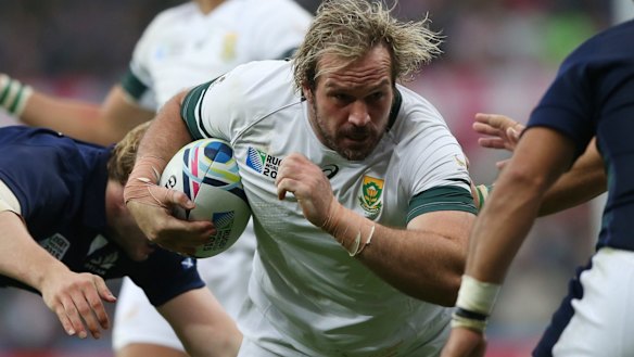 South Africa's Jannie Du Plessis on the rampage against Scotland at St James' Park on Saturday.