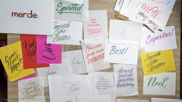 Scripted slogans are part of handwriting's revival at Old School New School for Design and Typography.