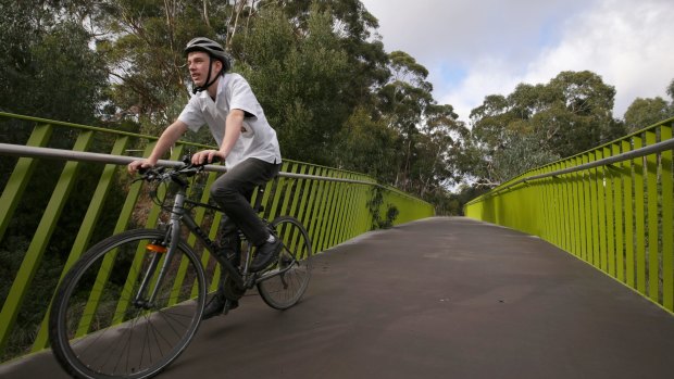 Ted Thyer rides on the Darebin-Yarra Trail, an $18m bike trail that will now have an entrance in Alphington. 