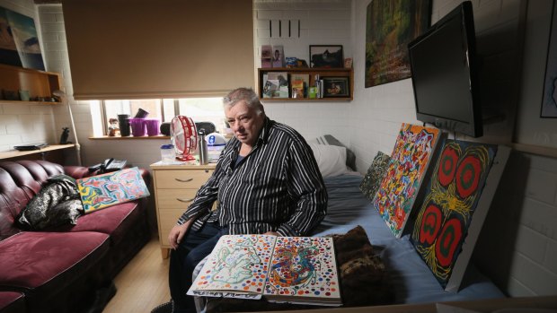 Sambell Lodge resident Graeme Doyle pictured in his room in March. 