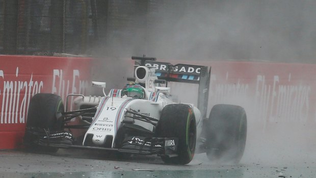 Out: Williams driver Massa hits the safety wall in the Brazilian grand prix.