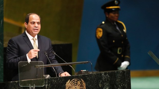 Main man: Egyptian President Abdel Fattah al-Sisi  addressing the UN General Assembly in September.