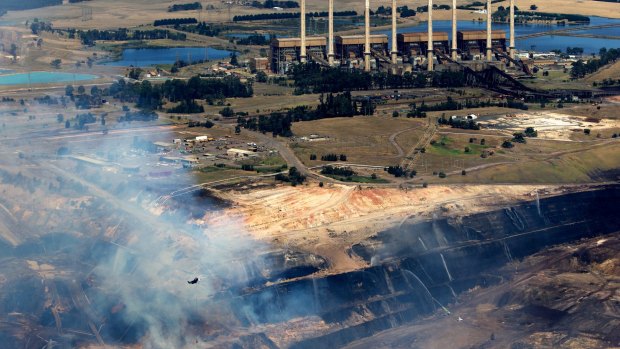 The Hazelwood coal pit fire burns in February 2014.
