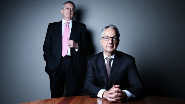 Macquarie Group chief executive Nicholas Moore, right, and chief financial officer Patrick Upfold have overseen the bank's transition. 