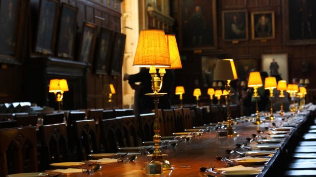The grand dining room at Christ Church College Oxford. This is also the dining room of the famous Hogwarts School of Witchcraft and Wizardry in the Harry Potter movies.