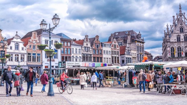 Vibrant Grote Markt in Mechelen, Belgium.