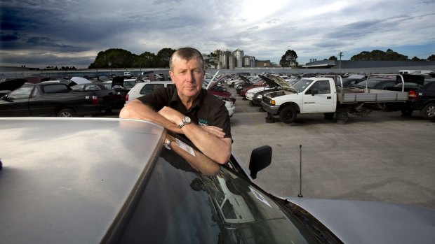 Mike Third in his massive wrecking yard full of old cars in Dandenong. Mike agrees with police that cash for scrap should be banned due to the number of cars stolen for cash.