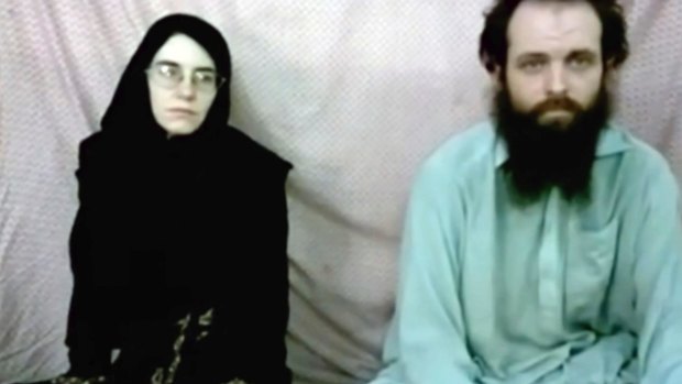 Caitlan Coleman and and Joshua Boyle in a militant video given to their family in 2013.