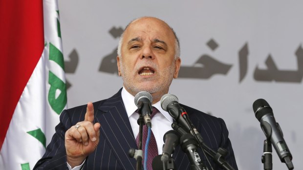 Facing an escalation in Islamic State violence ... Iraq's Prime Minister Haider al-Abadi, speaks during a ceremony marking Police Day at the police academy in Baghdad on Saturday.