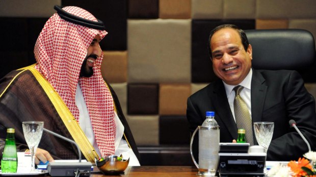 Coalition partners: Egyptian President Abdel Fattah al-Sisi, right, meets with Saudi Defence Minister Prince Mohammed bin Salman al-Saud.
