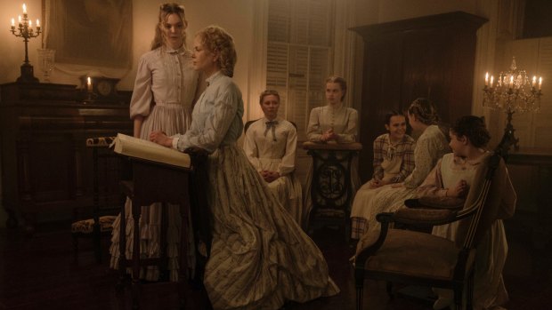 From left, Elle Fanning, Nicole Kidman, Kirsten Dunst, Angourie Rice, Oona Laurence, Emma Howard and Addison Riecke in 'The Beguiled'.