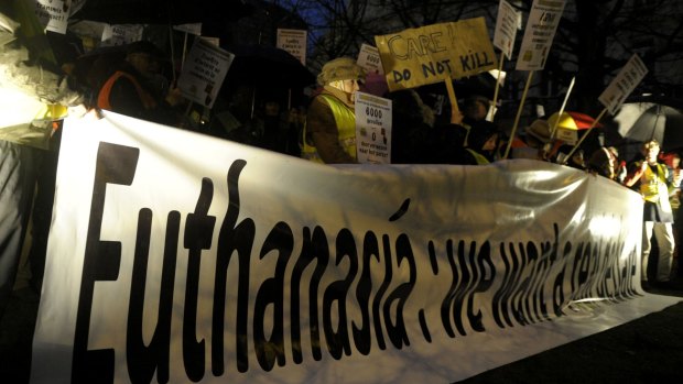Protesters in Brussels oppose a law authorising euthanasia for children last year.