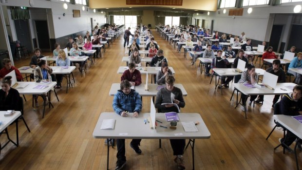 Students taking the 2017 VCE English exam.