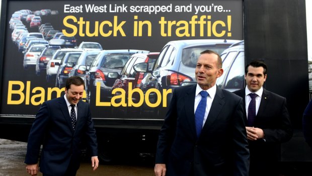 Matthew Guy, left, Tony Abbott and local member Michael Sukkar.