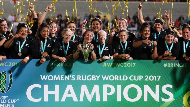 World champs: New Zealand celebrates after winning the Women's Rugby World Cup final.