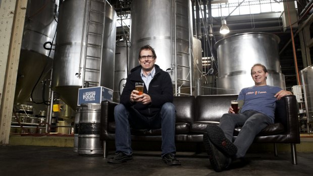Cam Hines (left) and Dave Bonighton, of  Mountain Goat Brewery in Richmond, Melbourne, have sold their business to Asahi.
