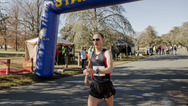 Jared Tallent finished third in the Lake Burley Griffin walking carnival.