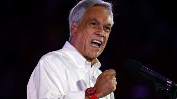 Former Chilean president Sebastian Pinera addresses supporters in Santiago on Thursday.