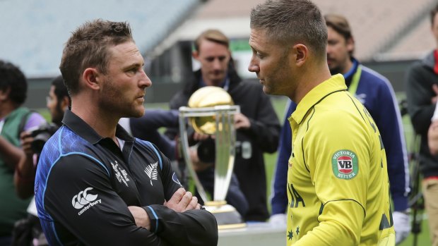 Eyes on the prize: Captains Michael Clarke and Brendon McCullum. 