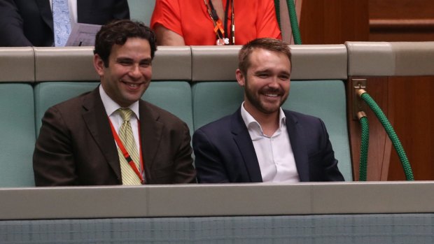 Former member Wyatt Roy (right) in the public gallery during question time on Tuesday.