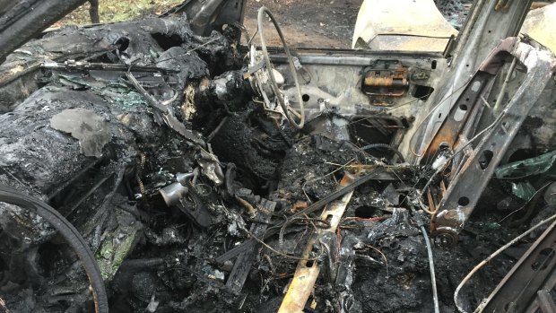 The inside of the first car that caught alight. 