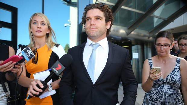 Vowing to fight: Gold Coast Titans player Beau Falloon leaves Southport Magistrates Court on Thursday.
