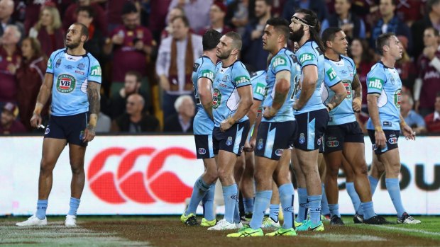 Deja vu: The Blues look dejected after a try during game two of the State Of Origin series.