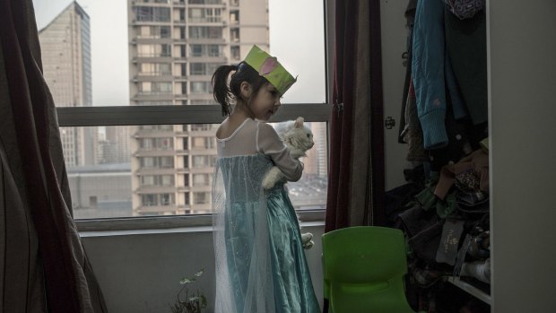 Jessica Cherry, 5, who is in administrative limbo, at her home in Beijing.