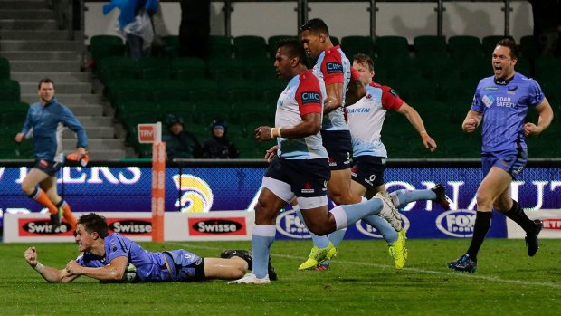 Off the pace: Alex Newsome scored the first of the Force's five tries against the woeful Waratahs.