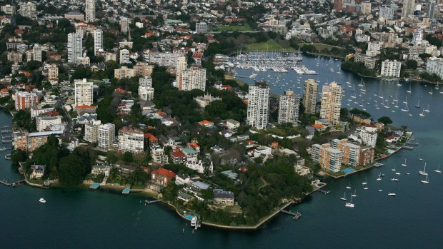 Aerial view of Darling Point and Rushcutters Bay.