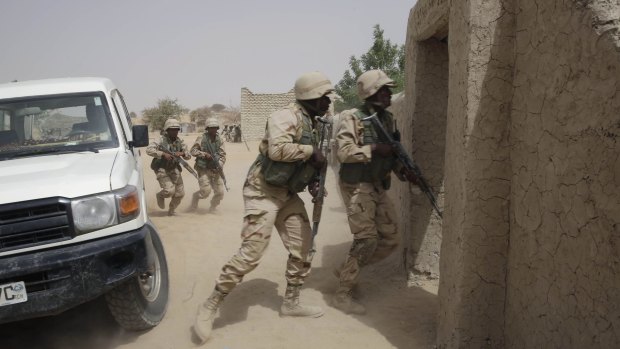 Chadian troops take part in training exercises in Chad.
