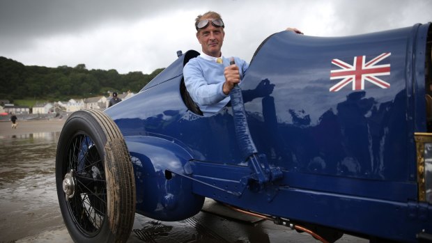 Old timer: Don Wales sits in the original Sunbeam car, driven by Malcolm Campbell on July 21, 1925, on the sands at Pendine. The car achieved the then world speed record of 243km/h. 