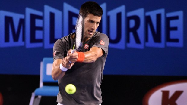 Novak Djokovic of Serbia hits a backhand during training ahead of the Australian Open tennis tournament starting January 19.