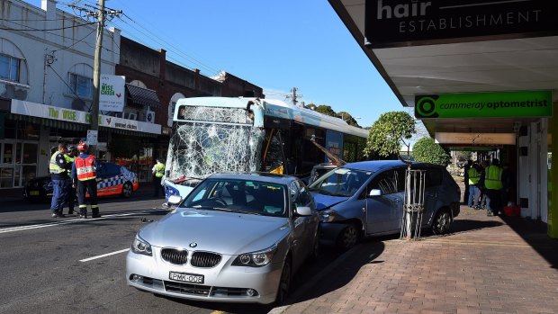 A parked car was pushed onto the footpath in the crash at Cammeray.