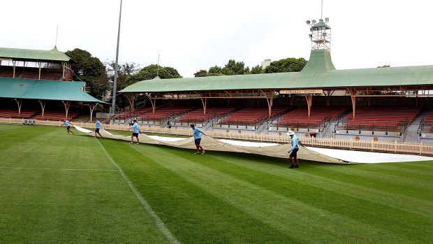 North Sydney Oval being prepared for football match.