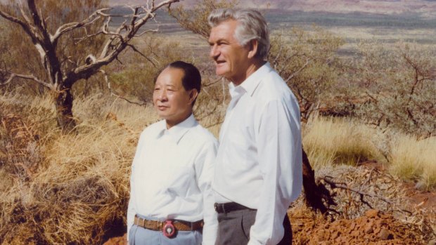 Hu Yaobang with Bob Hawke in 1985 in the Pilbara, which soon became the site of the first major Chinese foreign investment.