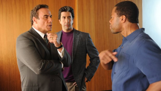 From left: John Travolta, David Schwimmer and Cuba Gooding jnr in <i>The People v OJ Simpson: American Crime Story</i>. Schwimmer says the series sticks to the facts of the case.