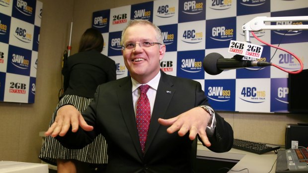 Treasurer Scott Morrison does his Taylor Swift 'shake it off' dance move ahead of a morning radio interview last year.