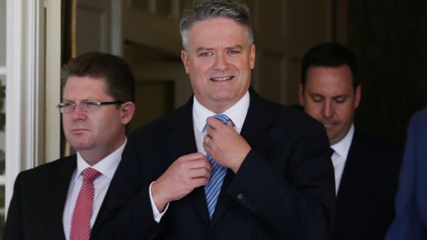 Finance Minister Senator Mathias Cormann at the ministerial swearing-in ceremony at Government House in Canberra on Thursday.